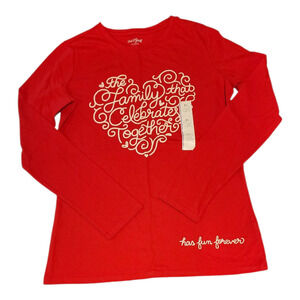 Cat & Jack Tee Long Sleeve  Graphic Print Heart Red White Size XL / 14 / 16